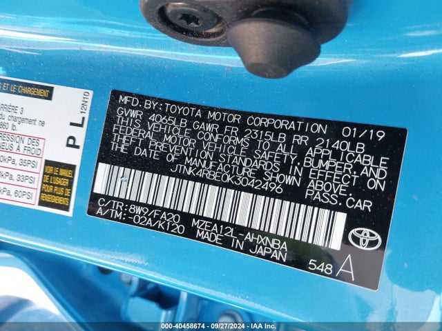 Toyota COROLLA SE 2019 JTNK4RBE0K3042496 Image 9