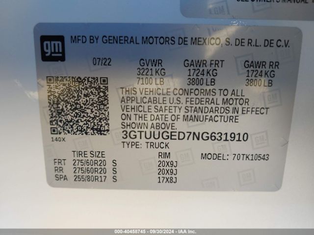3GTUUGED7NG631910 GMC SIERRA 1500