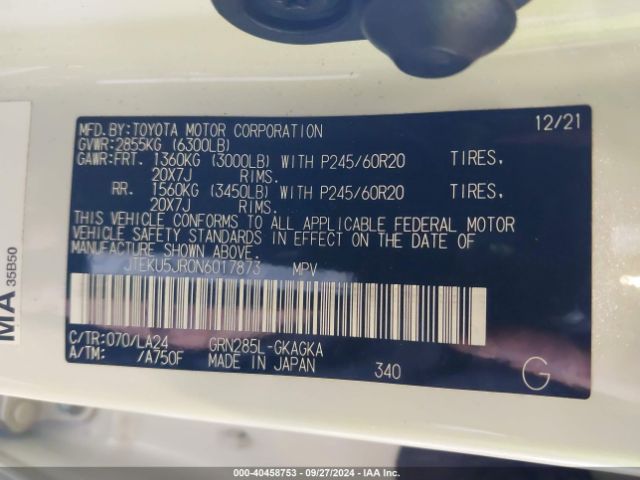 JTEKU5JR0N6017873 Toyota 4runner Limited