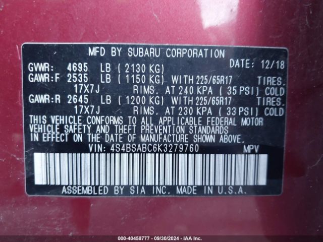 4S4BSABC6K3279760 Subaru Outback 2.5i