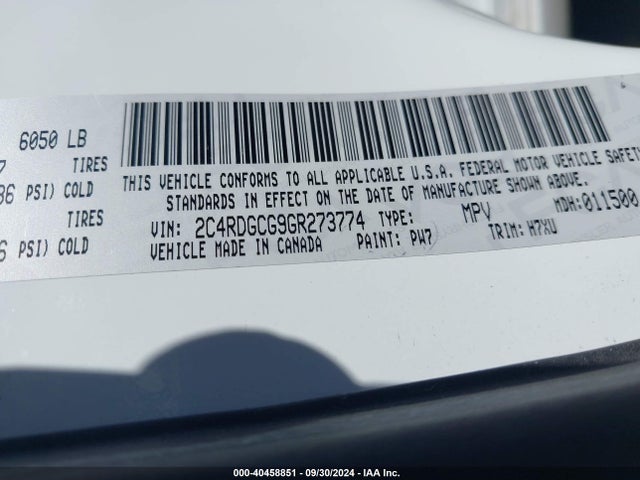 Dodge Grand Caravan Sxt 2016 2C4RDGCG9GR273774 Image 9