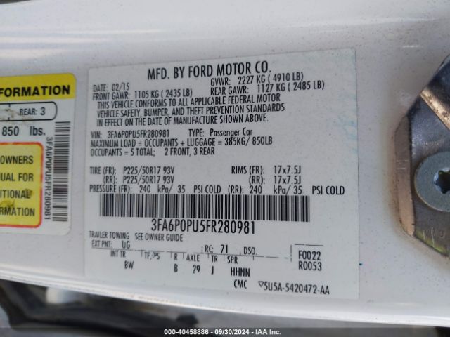3FA6P0PU5FR280981 Ford Fusion Energi Se Luxury