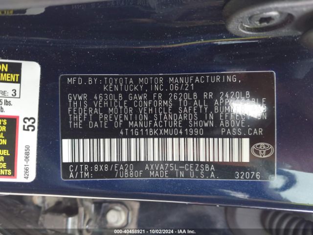 4T1G11BKXMU041990 Toyota Camry Se Awd