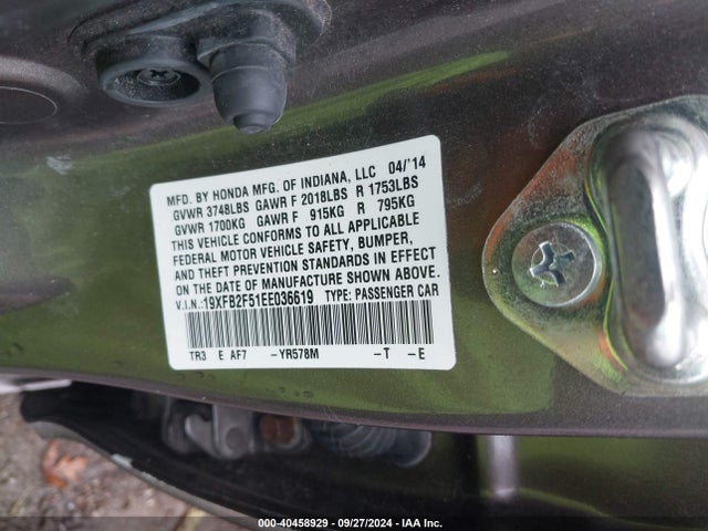 Honda Civic Lx 2014 19XFB2F51EE036619 Image 9