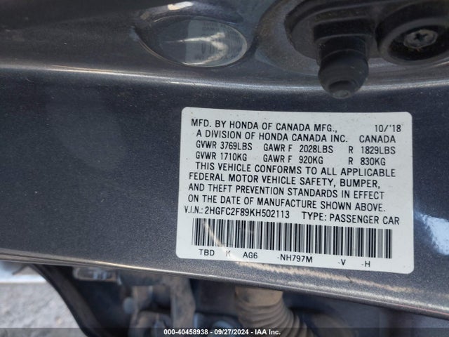 Honda Civic Sport 2019 2HGFC2F89KH502113 Image 9