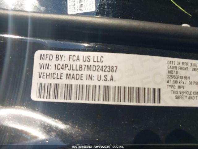 1C4PJLLB7MD242387 Jeep Cherokee Altitude Fwd