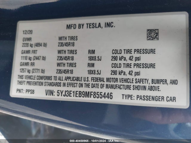 2021 TESLA MODEL 3 5YJ3E1EB9MF855446 Photo 8
