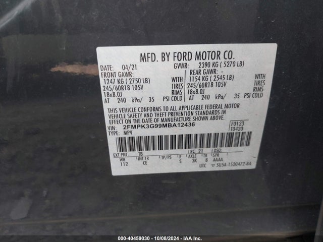 2FMPK3G99MBA12436 Ford EDGE SE