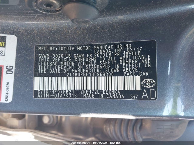 Toyota COROLLA LE 2017 2T1BURHE1HC869306 Image 9