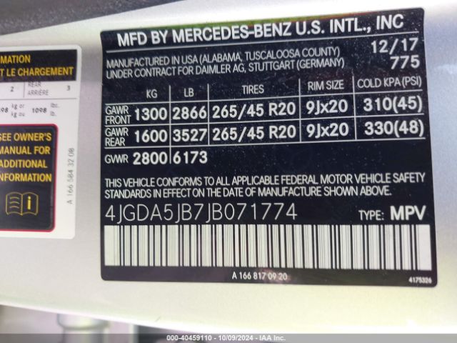 4JGDA5JB7JB071774 Mercedes-Benz GLE 350