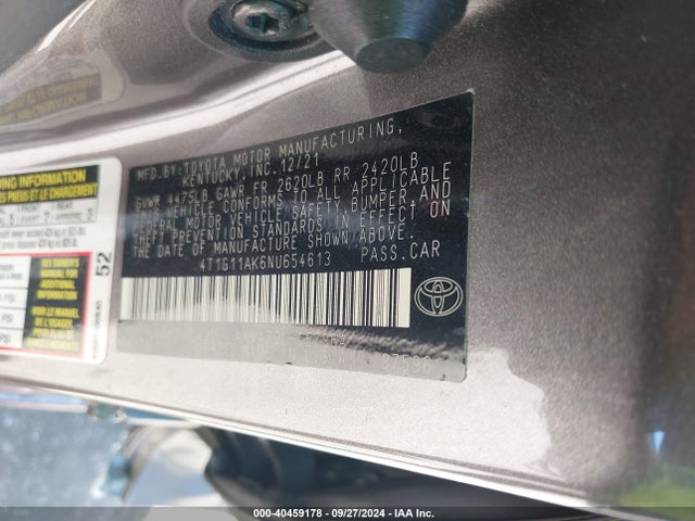 Toyota CAMRY SE 2022 4T1G11AK6NU654613 Image 9