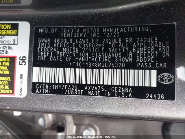 Toyota Camry Le Awd 2021 4T1C11BK8MU025320 Image 9
