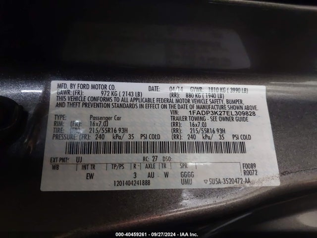Ford FOCUS SE 2014 1FADP3K27EL309828 Image 9