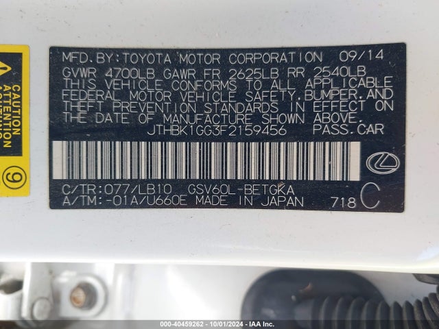 JTHBK1GG3F2159456 Lexus ES 350