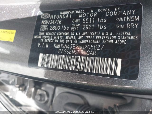 KMHGN4JE2HU205627 Genesis G80 3.8