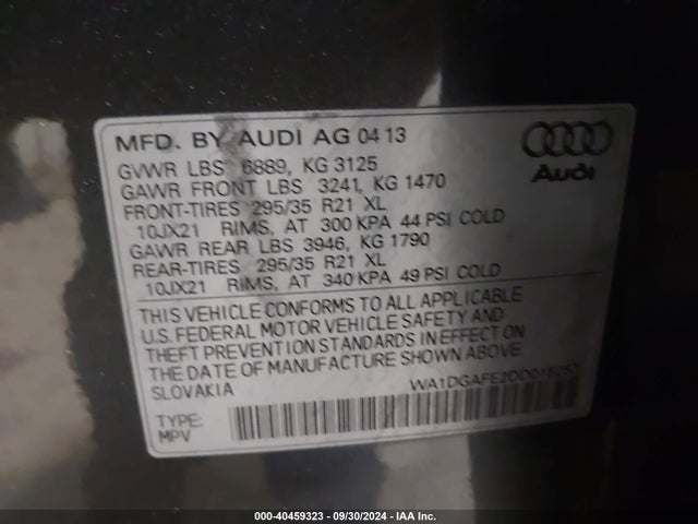 Aukcja sprzedaży 2013 Audi Q7 3.0t S Line Prestige, vin: WA1DGAFE2DD015257, numer aukcji: 40459323