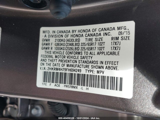 Honda Cr-v Ex-l 2015 2HKRM4H79FH694249 Image 9
