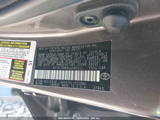 Toyota CAMRY LE 2020 4T1C11AK8LU398311 Image 9