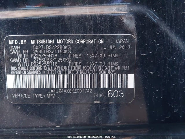 2019 MITSUBISHI OUTLANDER JA4JZ4AX6KZ001742 Photo 8
