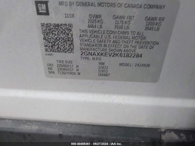 Chevrolet EQUINOX LT 2019 2GNAXKEV2K6182284 Image 9