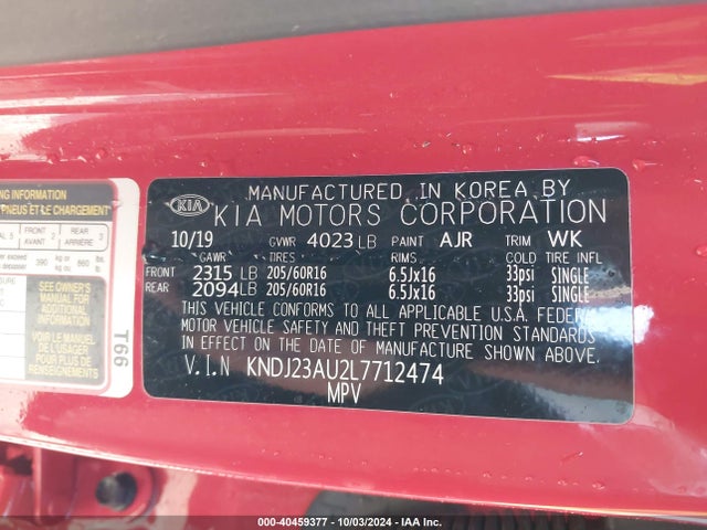 KIA SOUL LX 2020 KNDJ23AU2L7712474 Image 9