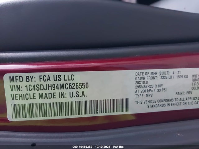 Dodge Durango Srt Hellcat Awd 2021 1C4SDJH94MC626550 Image 9