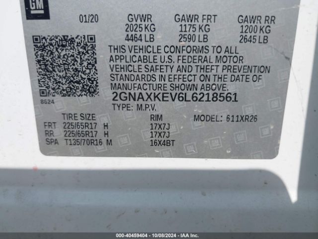2GNAXKEV6L6218561 Chevrolet Equinox Fwd Lt 1.5l Turbo