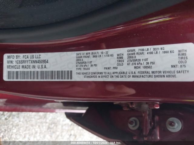 1C6SRFFTXNN450954 RAM 1500 Big Horn  4x4 5'7 Box