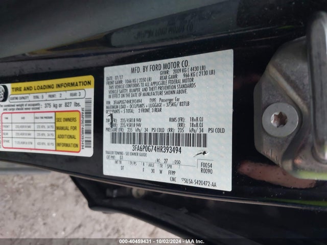 3FA6P0G74HR393494 Ford FUSION S