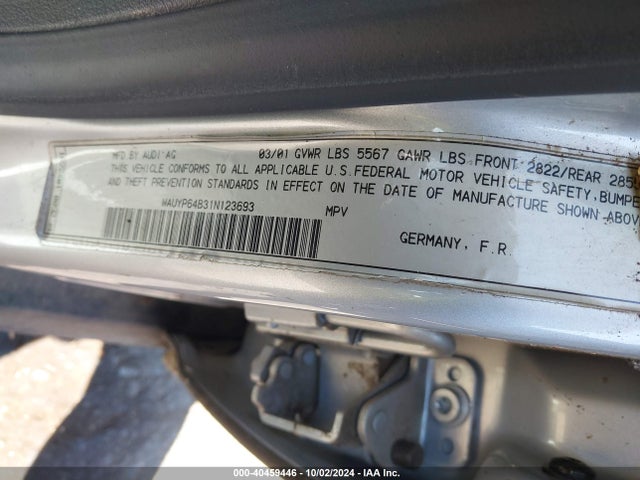 2001 AUDI ALLROAD WAUYP64B31N123693 Photo 8