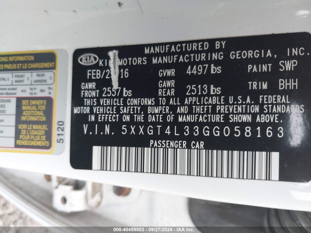 KIA Optima Lx 2016 5XXGT4L33GG058163 Image 9