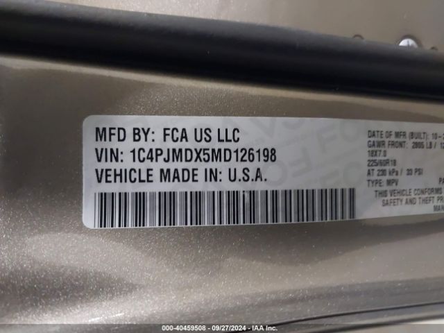 1C4PJMDX5MD126198 Jeep Cherokee Limited 4x4