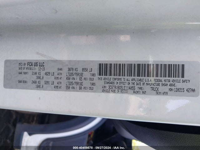 3C6TRVBG5LE114055 RAM Promaster 1500 High Roof 136 Wb