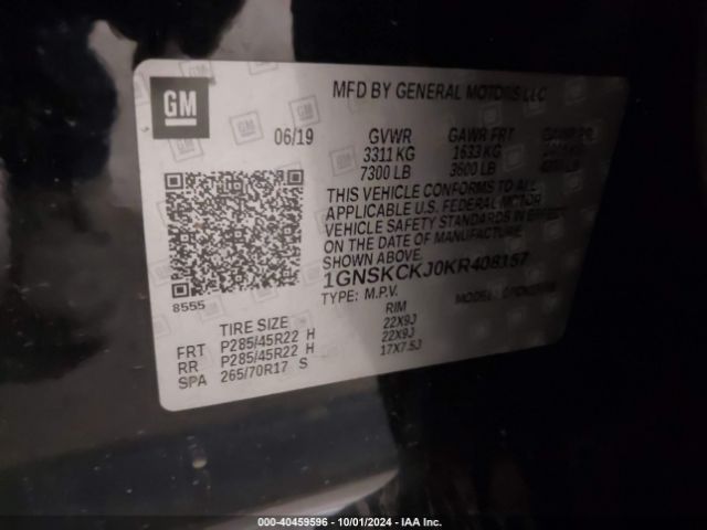 1GNSKCKJ0KR408157 Chevrolet Tahoe Premier