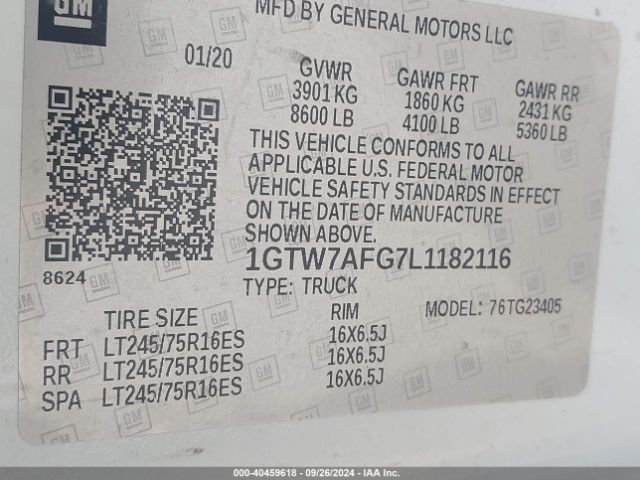 1GTW7AFG7L1182116 GMC Savana Cargo Rwd 2500 Regular Wheelbase Work Van