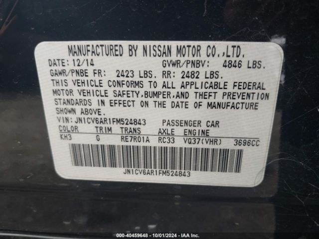 JN1CV6AR1FM524843 Infiniti Q40