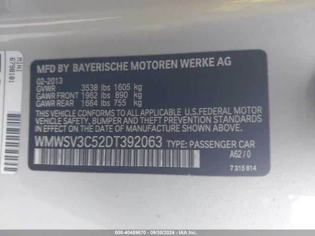 2013 MINI HARDTOP WMWSV3C52DT392063 Photo 8