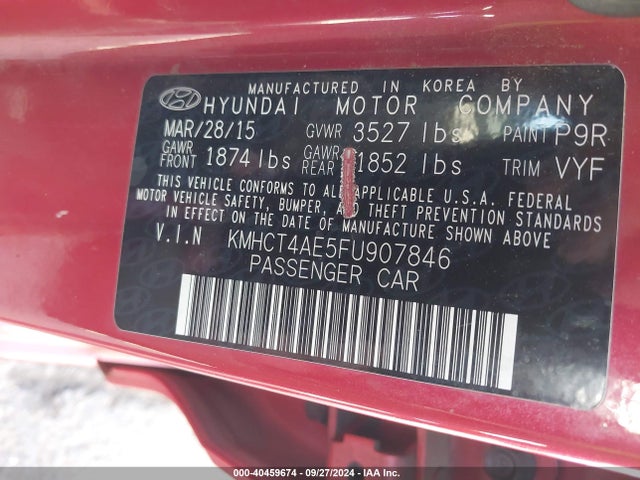 Hyundai ACCENT GLS 2015 KMHCT4AE5FU907846 Image 9