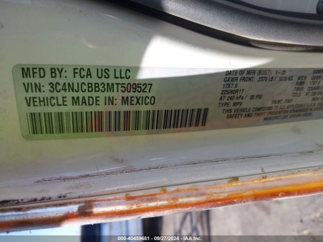 3C4NJCBB3MT509527 Jeep Compass Latitude Fwd