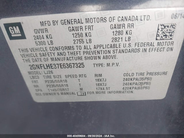 Chevrolet Equinox Ltz 2014 2GNFLHE37E6367325 Image 9