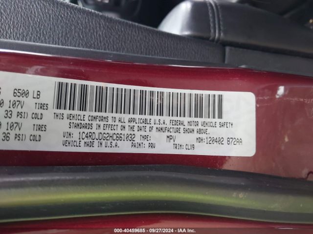 1C4RDJDG2HC661032 Dodge Durango Gt Awd