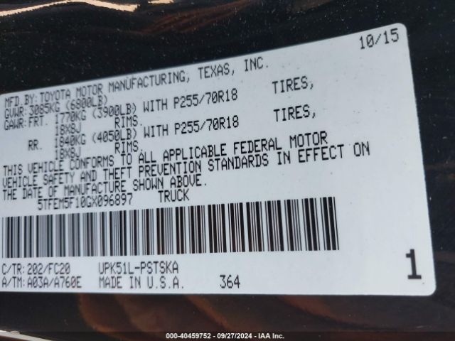 5TFEM5F10GX096897 Toyota Tundra Sr5 4.6l V8