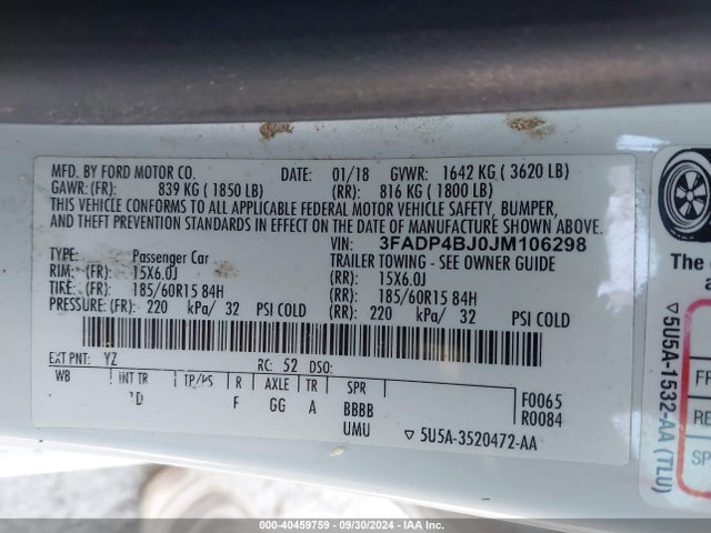 Ford FIESTA SE 2018 3FADP4BJ0JM106298 Image 9