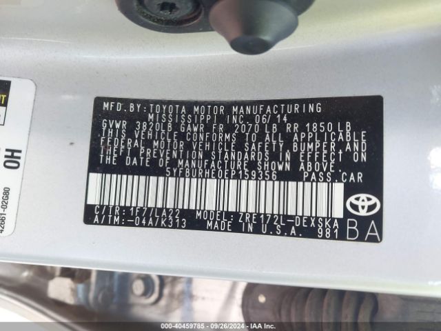 5YFBURHE0EP159356 Toyota Corolla S Premium