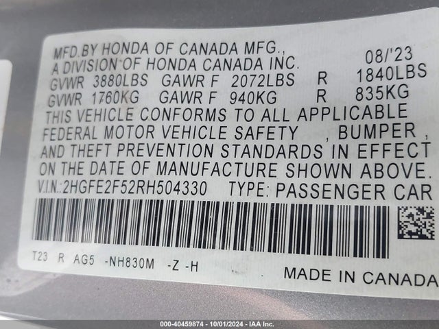 Honda Civic Sport 2024 2HGFE2F52RH504330 Image 9