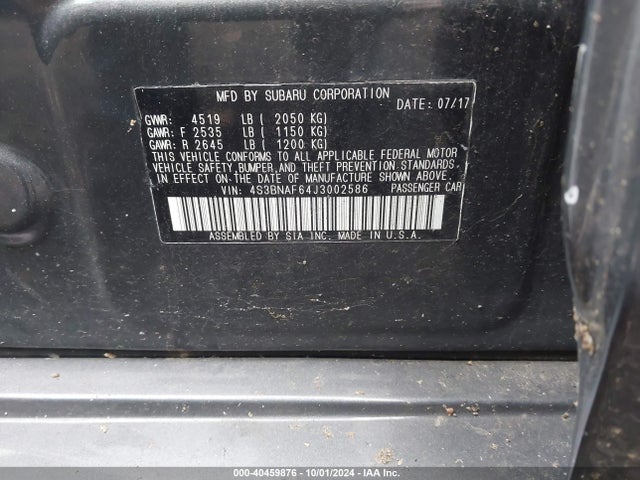 Subaru Legacy Premium 2018 4S3BNAF64J3002586 Image 9