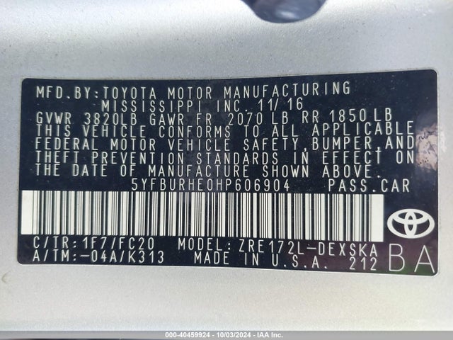 Toyota COROLLA SE 2017 5YFBURHE0HP606904 Image 9