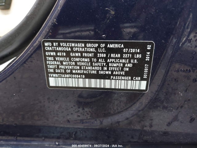 1VWBT7A36FC009419 Volkswagen Passat 1.8t Se