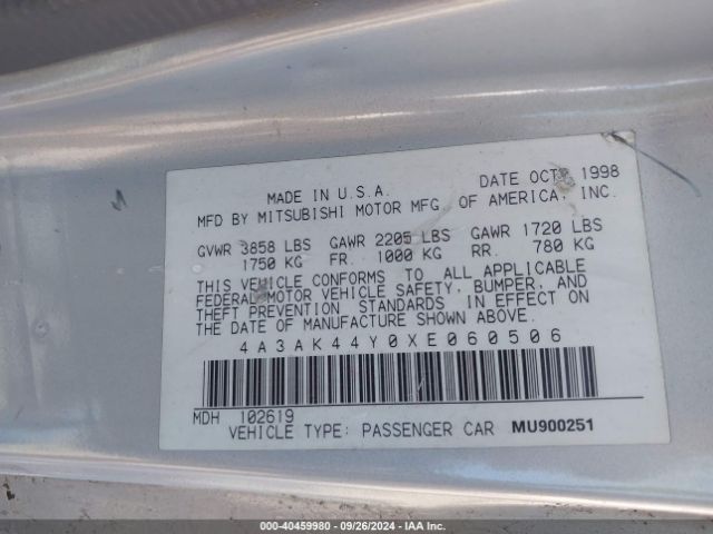 1999 MITSUBISHI ECLIPSE 4A3AK44Y0XE060506 Photo 8