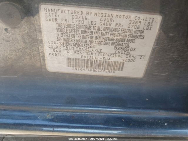 3N1CN7AP8GL876950 Nissan Versa 1.6 S